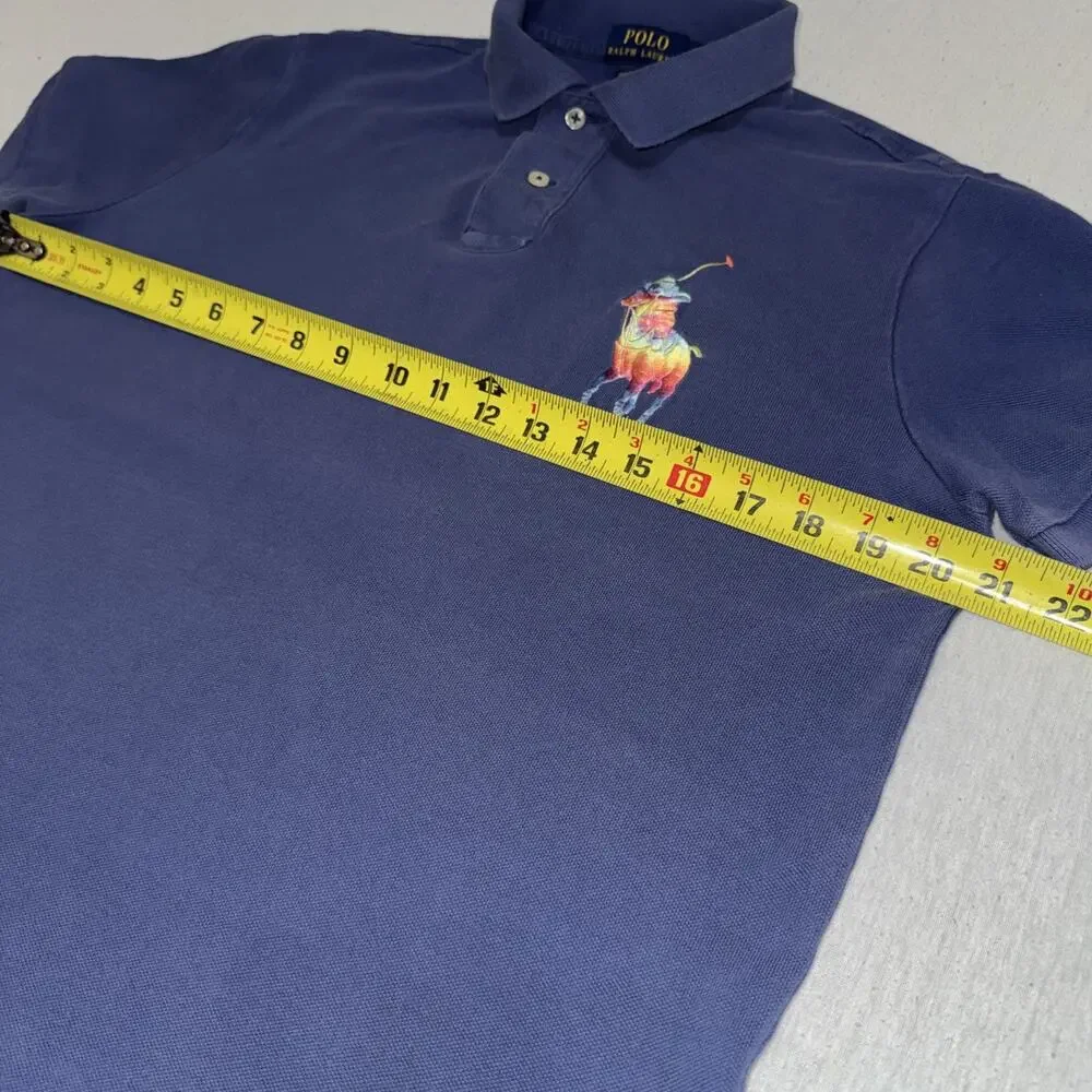 RARE Ralph Lauren Custom Classic Fit M Rainbow Big Pony Polo Shirt Mens Navy